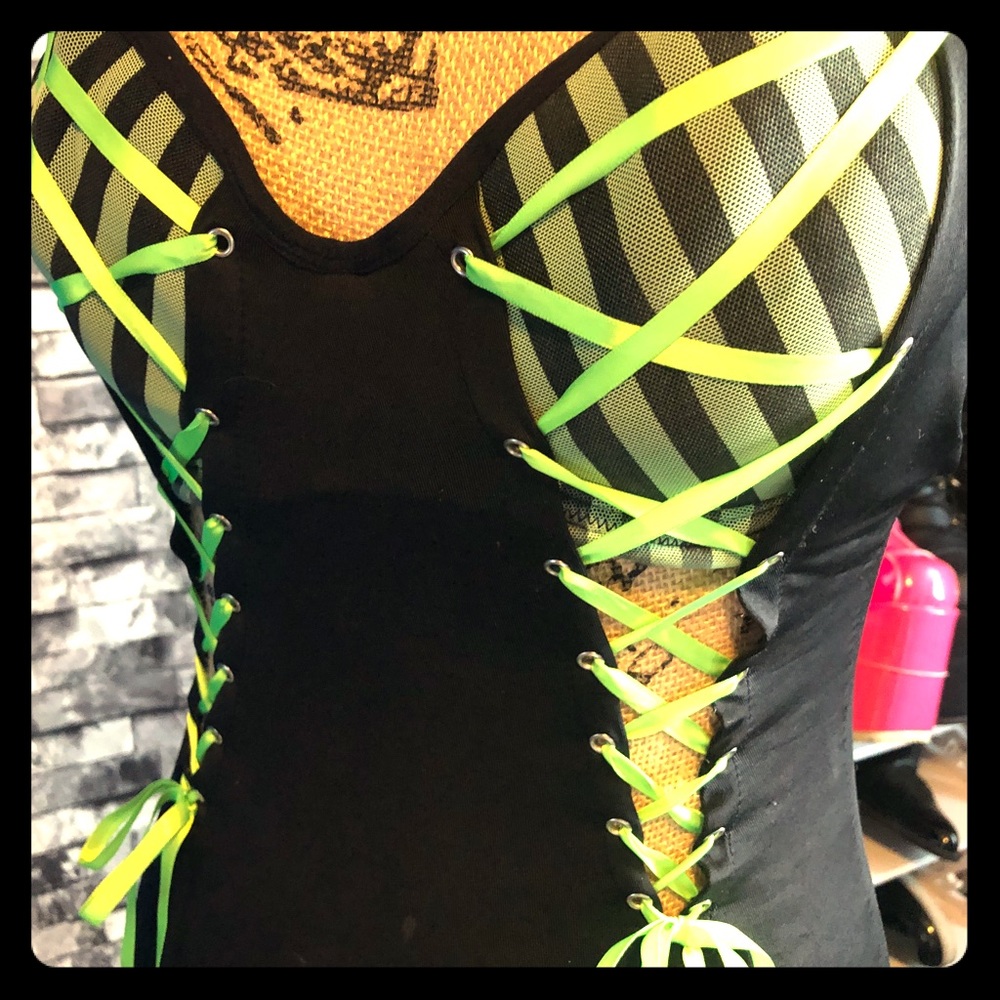 Morbid threads corset 34C black green cyber goth